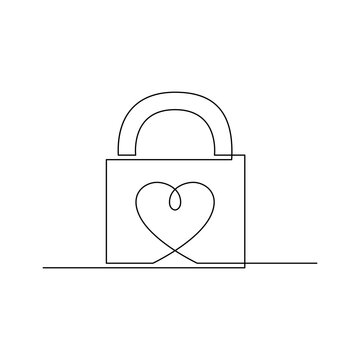 recommend clip art: Continuous line drawing. Lock with heart shaped keyhole. Love concept. Black isolated on white background. Hand drawn vector illustration. 
                    