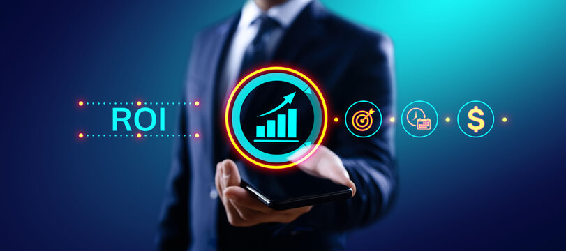 ROI Return On Investment Financial Growth Concept With Graph, Chart And Icons.