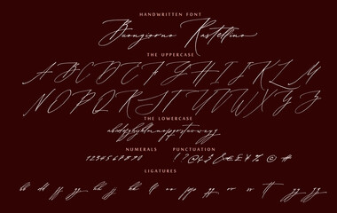 Handwritten script cursive calligraphy font Buongiorno Italian hello Rastellino vector alphabet set