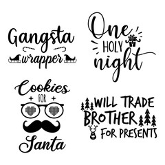 Christmas calligraphy quotes set. Colorful typography designs for xmas decoration, cards, t shirts, mug, other prints with words and holiday elements. Stock vector lettering collection isolated
