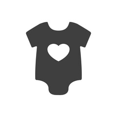 Boutique de ropa de bebé. Icono plano con camiseta de bebé con corazón en color gris