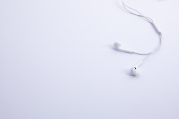 top view of new modern earphones isolated on white background . High quality photo