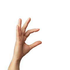 female hand raised up and conditionally holding an object