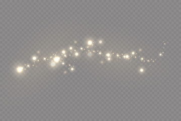 Christmas light effect. Sparkling magical dust particles.The dust sparks and golden stars shine with special light.