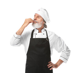 Mature male chef on white background