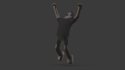 Fototapeta na wymiar Man character abstract jumping Happy Winner Success pose 3D illustration