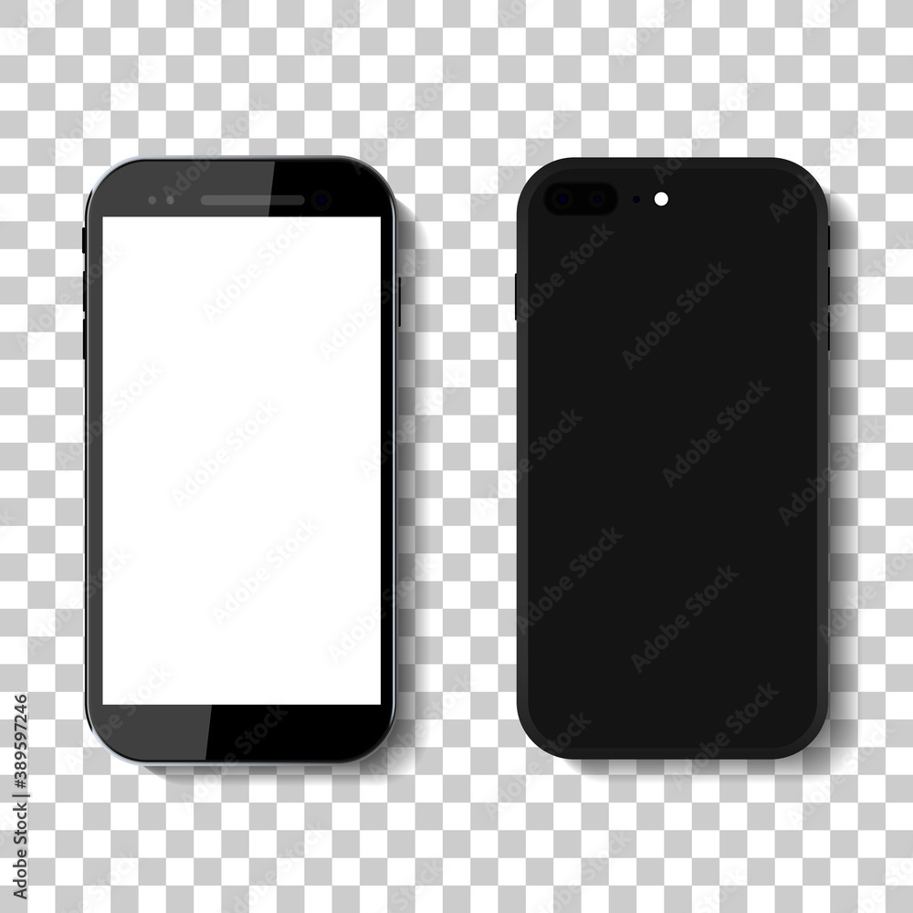Poster 3d phone mock up isolated on transparent background.black smartphone mock up in modern style.device 