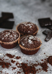 
Chocolate muffins with powdered sugar