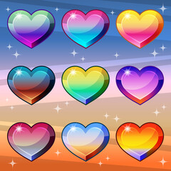 Hearts gradient colors style with a wave pattern that is bright and shiny. Vector illustration.