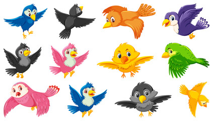 Fototapeta premium Set of bird cartoon character