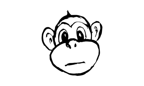 Funny monkey illustration. Hand drawn vector jungle animal isolated on white background. Playful face. Character for children's book, poster, print or design element.