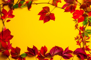 Autumn seasonal leaves with border frame and space for text, fall background
