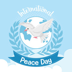 International Peace Day logo or banner with a white dove