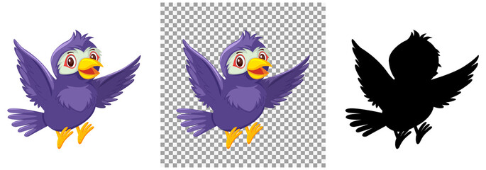 Cute purple bird cartoon character