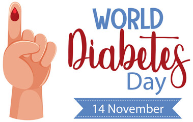 World Diabetes Day logo or banner with blood on finger