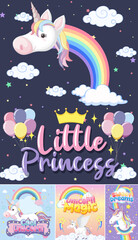 Cute unicorn banner on pastel background color