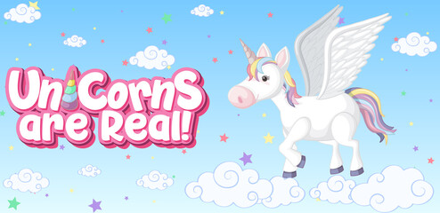 Cute unicorn banner on pastel background color