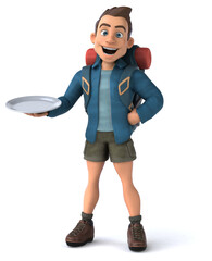Fun illustration of a 3D cartoon backpacker