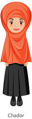 A woman wearing Chador Islamic traditional veil cartoon character