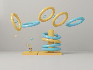 3d render of Abstraction from large and small colored rings. Advertising for a children's store or website banner