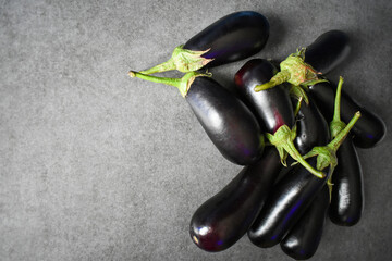 Eggplant on the table top, side view for your text