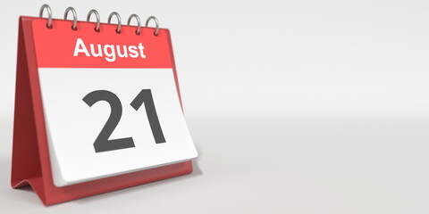 August 21 date written in German on the flip calendar page. 3d rendering