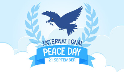 Internationl Peace Day logo or banner with dove and olive branches