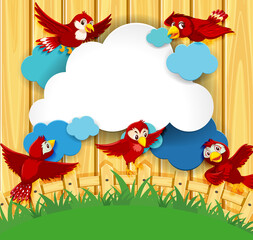 Bird banner template wooden fence background