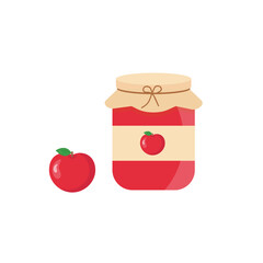 This is a glass jar of apple jam on a white background.