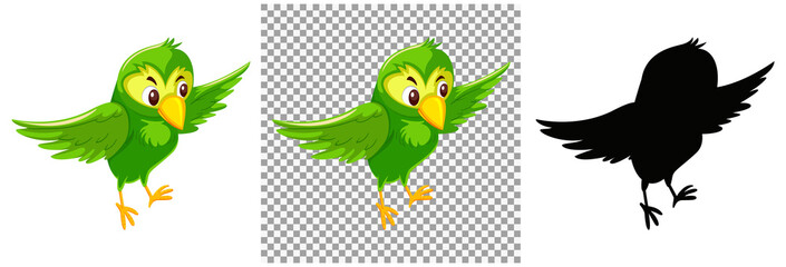Cute green bird cartoon character