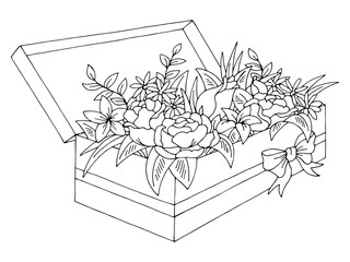 Flower box graphic black white isolated bouquet sketch illustration vector