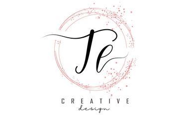 Handwritten TL T L letter logo with sparkling circles with pink glitter.