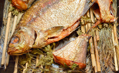 Long-cooked fish. Baked in a Russian oven on straw