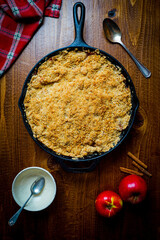 Apple crisp in a cast iron skillet
