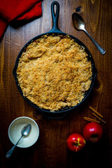 Apple crisp in a cast iron skillet