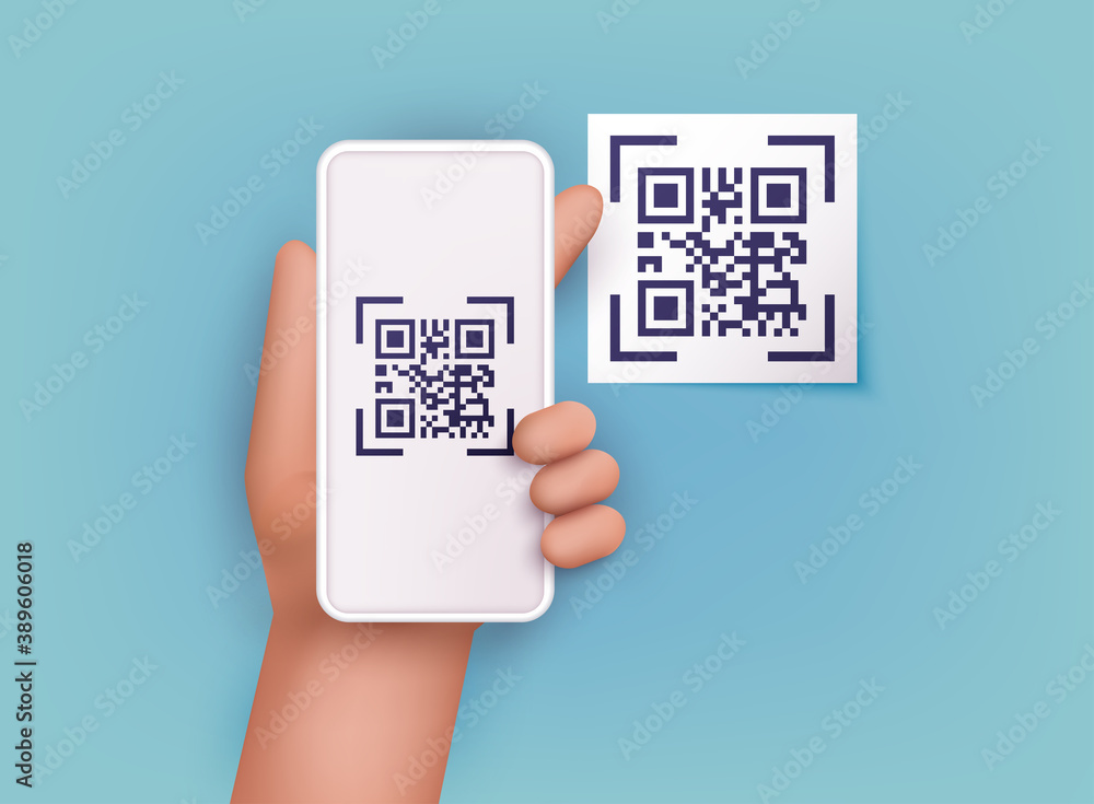 Poster hand holding mobile smart phone with scan qr code. scanning qr code and online payment, money transf