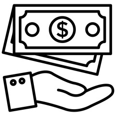 
Hand offering money, commission concept colored line icon
