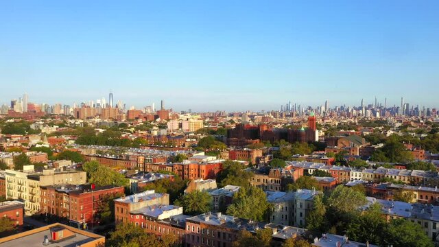Aerial Crane Shot of the Urban Landscape in Brooklyn