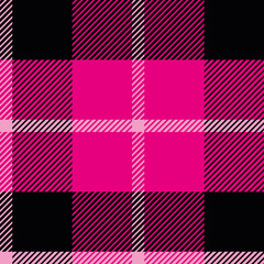 Roze, zwart en wit geruite tartan vector herhaal patroon