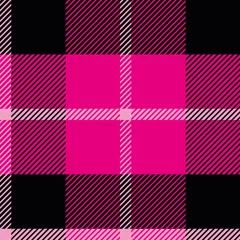 Fotobehang Roze, zwart en wit geruite tartan vector herhaal patroon © Doeke