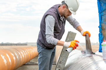 The non-destructive testing technician is inspection to welds of eyebolt with liquid penetrant...