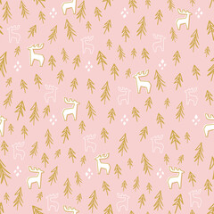 Christmas seamless pattern with deer. Background for design and decoration textile, covers, package, wrapping paper.