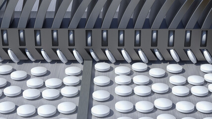pharmacy medicine  pill in production line at medical factory,3d illustration.