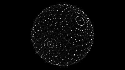 3d wireframe sphere with dots and lines on it on black background. 3d rendering