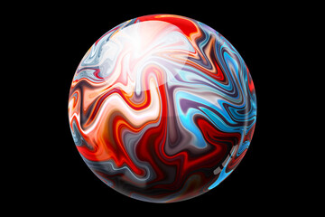 glass ball with abstract pattern, painting. Ink technique. 3D illustration, 3D render.