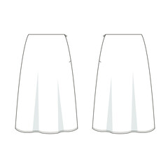 Technical drawing of womens fashion. Womens A-line skirt. Front and back views
