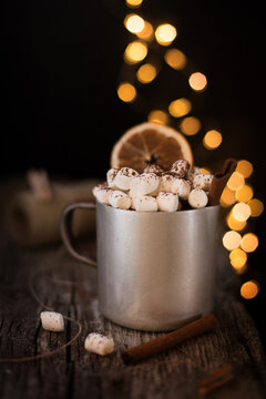 Winter coffee with marshmallows. Time to relax