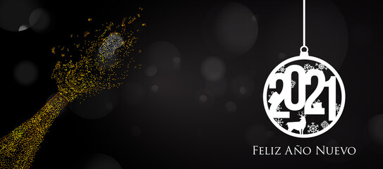 2021 New Year Spanish greeting card (Feliz Año Nuevo 2021). Spanish 2021 New Year Version. Spanish 2021 Happy New Year background.