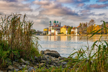 Passau city with Danube river at sunset, Bavaria, Germany 