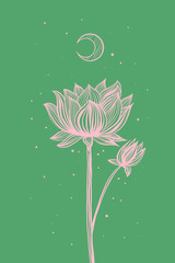 vector image of a delicate lotus or lily flower under the moon. Illustration, symbol can be used as a logo or advertising element